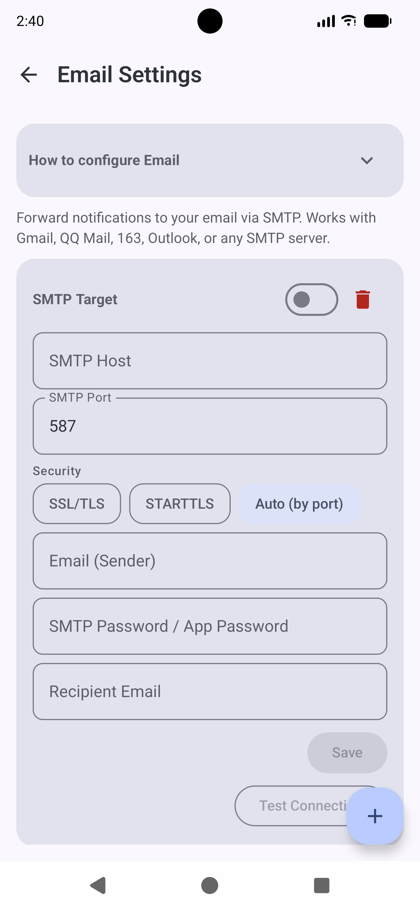 Email channel screen