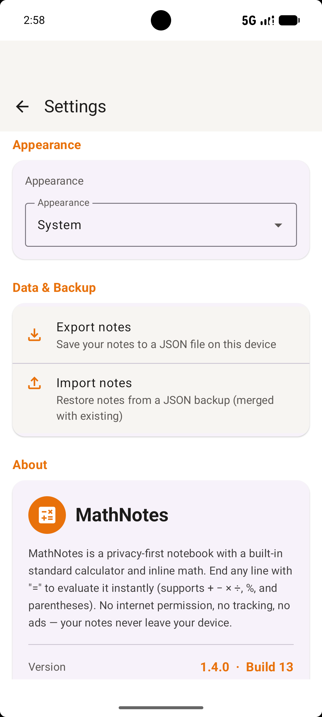 Settings and About